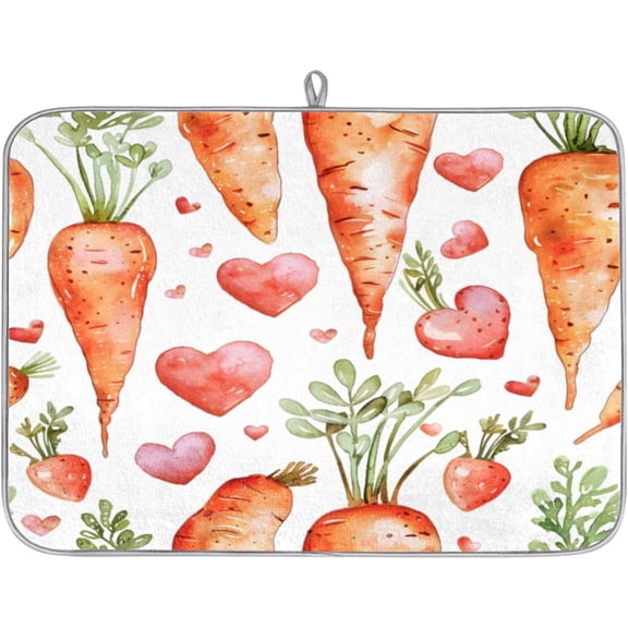 Easter Carrot Dish Drying Mat for Kitchen Counter Rabbit Carrot Absorbent Microfiber Dish Draining Mat Dishes Pad Dish Drainer Mat Large 18"x24"