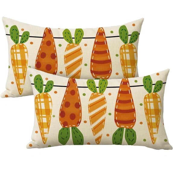 Easter Carrot Lumbar Decorative Throw Pillow Covers 12 x 20 Set of 2, Rectangular Polka Dots Outdoor Home Decor, Spring Plaid Stripes Couch Cushion Case