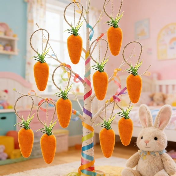 Easter Carrot Ornaments Hanging Decorations 10PC Fabric Resurrection Props Scene Arrangement Reusable Colorful Easter Tree Decor Spring Hanging Home Decoration Easter Basket Filler Party Favors