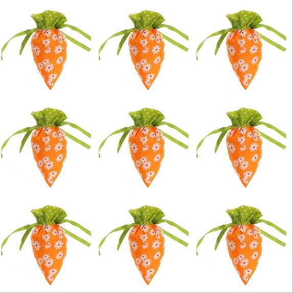Easter Carrot Shaped Treat Bags Bulk - 10/20/30 Pcs Fabric Drawstring Goodie Bags for Easter Basket Stuffers, Egg Candy, Party Supplies & Kids Gift Bags