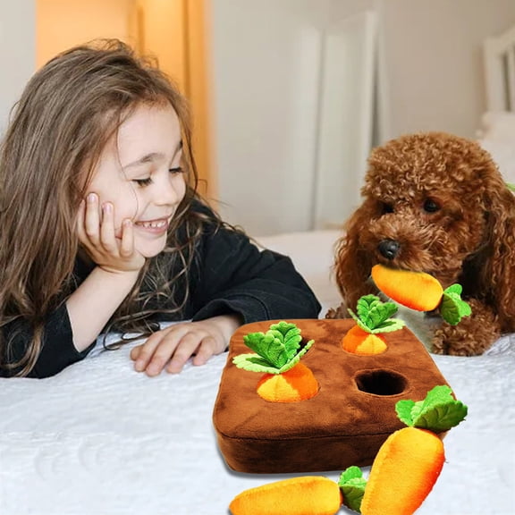 Interactive Dog Puzzle Toys Snuffle Mat Easter for Kids 2 in 1 Nosework Feed Game Non Stress with Carrots