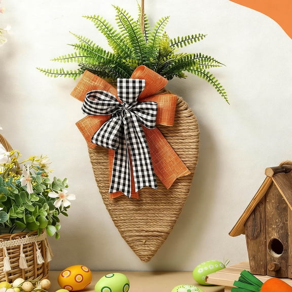 Easter Carrot Wreath for Front Door - All-Weather Faux Greenery & Carrot Door Hanger, Festive Spring Welcome Decor
