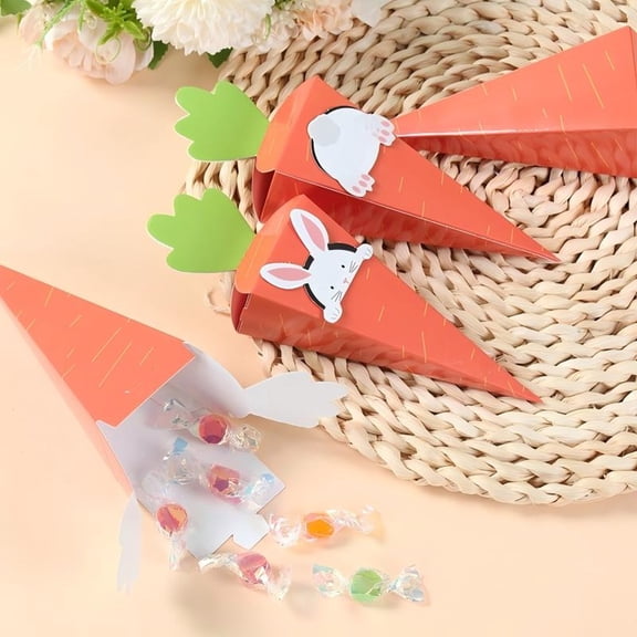 Easter Carrot and Bunny Triangular Candy Boxes 1 Pack Festive Party Favor Gift Box Set Cartoon Easter Treat Holder for Chocolates Sweets Kids Holiday