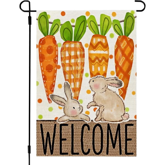 Easter Carrots Bunny Garden Flag Double Sided 12x18 Inch Small Welcome Burlap Holiday Yard Flag