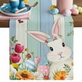 thumbnail image 1 of Easter Cartoon Bunny Table Runner, Spring Tulips Daisy Leaf Green Blue Wood Cotton Linen Kitchen Table Decoration Washable Dining Tabletop Runners for Home Party Decor 13x90 Inches, 1 of 9