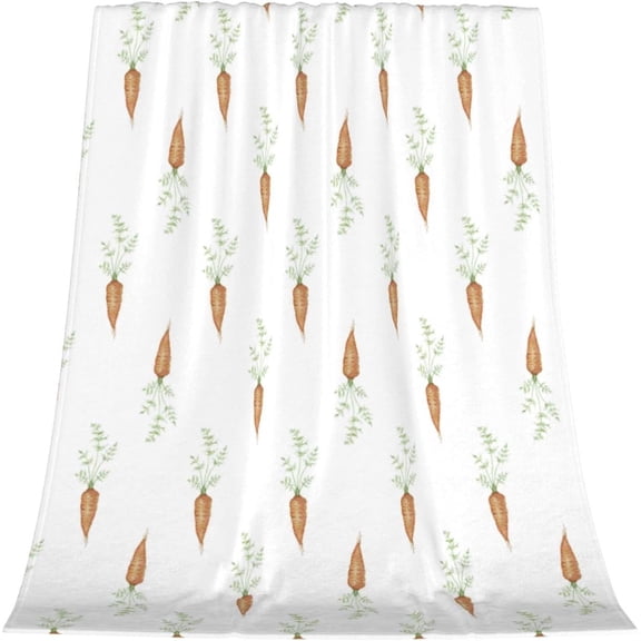 Easter Cartoon Carrots Throw Blanket, Lightweight Super Soft Cozy Fleece Easter Rabbit Pattern Bed Blanket Warm Flannel Blanket for Sofa Couch Chair 40" x 50"