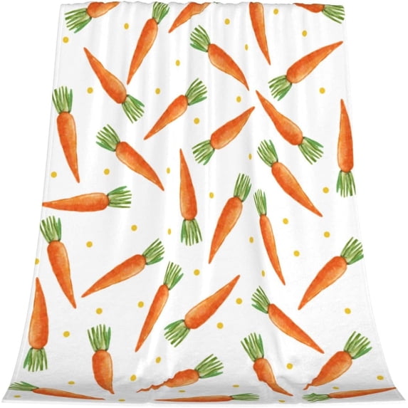 Easter Cartoon Carrots Throw Blanket, Lightweight Super Soft Cozy Fleece Easter Rabbit Pattern Bed Blanket Warm Flannel Blanket for Sofa Couch Chair 60" x 80"