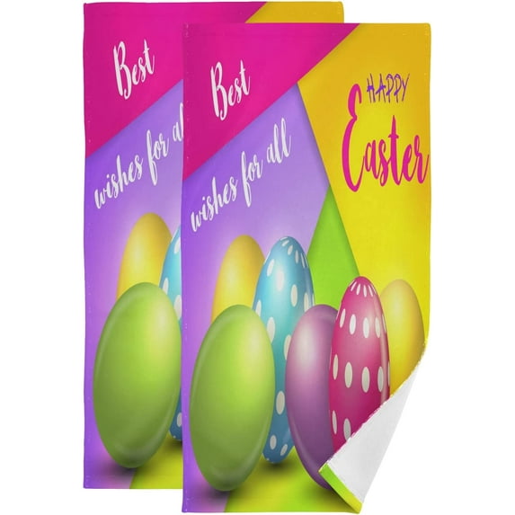 Easter Cartoon Eggs Hand Towels 2 PCS, Kitchen Towel Ultra Soft and Highly Absorbent,Decorative Fingertip Face Towel for Bathroom Hotel, 28.3"x14.4"