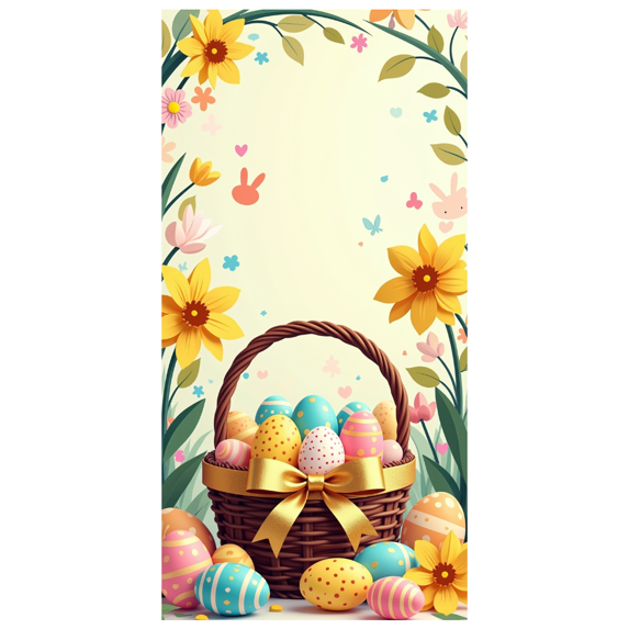 Easter Celebration Floral Egg Basket Backdrop Banner Spring Decorations Photography Props Party Supplies Event Decor Background