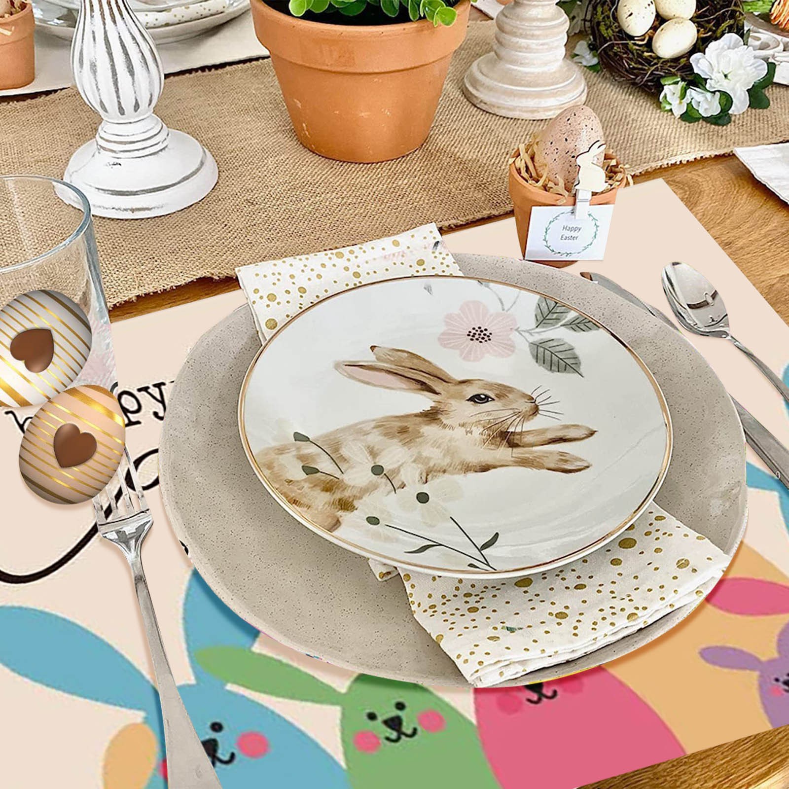 Easter Celebration Table Placemat Linen Insulated Placemat For Easter