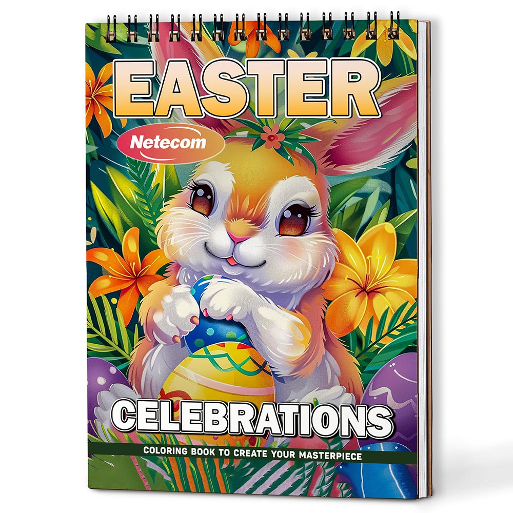 Easter Celebrations Coloring Book Spiral Bound For Adults, A5 Wooden Cover, 30 Festive Coloring Pages of Joyful Easter Scenes for Stress Relief and Relaxation