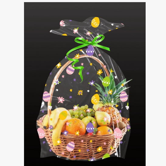 Easter Cellophane Bags for Gift Baskets Large Clear Gift Bags with Pull Bow Ribbon for Easter Baskets Wrap 17x23inch 10 Pcs