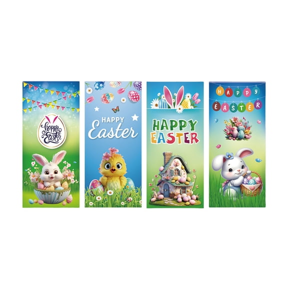 Easter Cellophane Candy Treating Bags 50 Pcs, With 60 Pcs Gold Twist Ties For Easter Party Favors, 4 Unique Styles Featuring Chick Bunny Egg Carrot Patterns