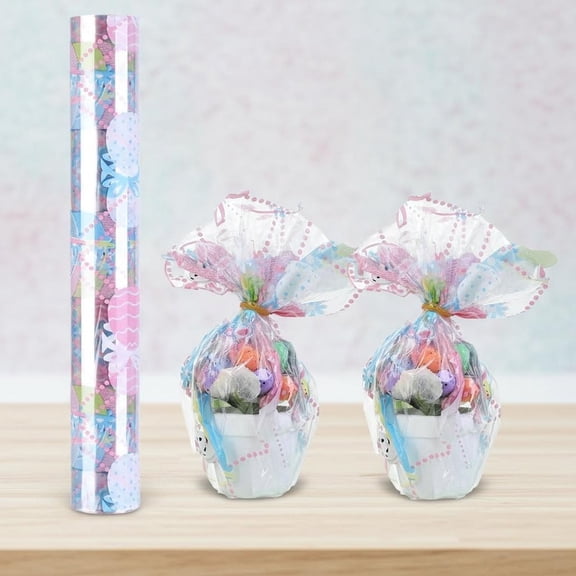 Easter Cellophane Wrap Roll, Clear Wrapping Paper Plastic Gift Basket Wrap for Treats, Baskets.
