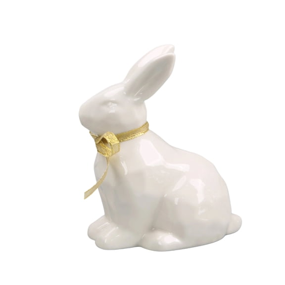 Easter Ceramic Bunny Decorations 5.9 Inch White Rabbit Figurine for Tabletop Home Decor