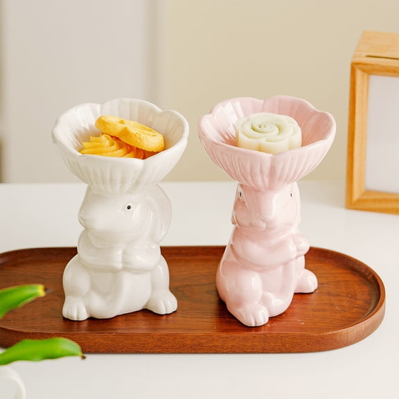 Easter Ceramic Bunny Dessert Plate - Food-Safe Scratch-Resistant Decorative Dish for Home Use & Party Serving, Festive Accent, Perfect Easter & Year of The Horse Necessity, 3.4*5.1in, White