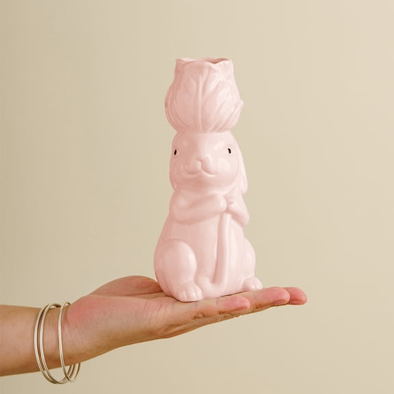 Easter Ceramic Bunny Vase, 7inch Modern Animal Flower Vase, Rabbit Statue,Suitable For Home Living Room Bedroom Office Decoration Vase,Desktop Ornaments for Easter Decor