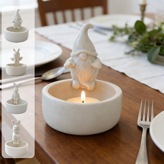 Easter Ceramic Candlestick Holder - Classic White Ceramic Candle Stand for Home Tabletop Decor, Durable Easter Holiday Ornament, Perfect for Easter Candles & Spring Home Decoration, 3*3in, A