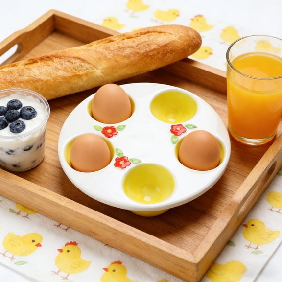 Easter Ceramic Egg Holder Tray Ceramic Bunny Stand Multicolor 16.5cm Dessert Plate Glossy Decorative Dish for Eggs Treats Home Table Decor