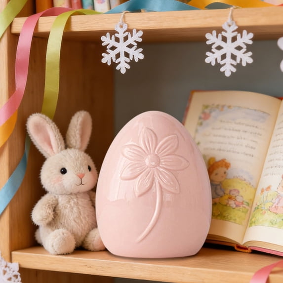 Easter Ceramic Egg Ornament, Handcrafted Home Decoration for Living Room Desktop, Craft Egg Decor, 4.3x3.6 Inches, Festive Gift Idea