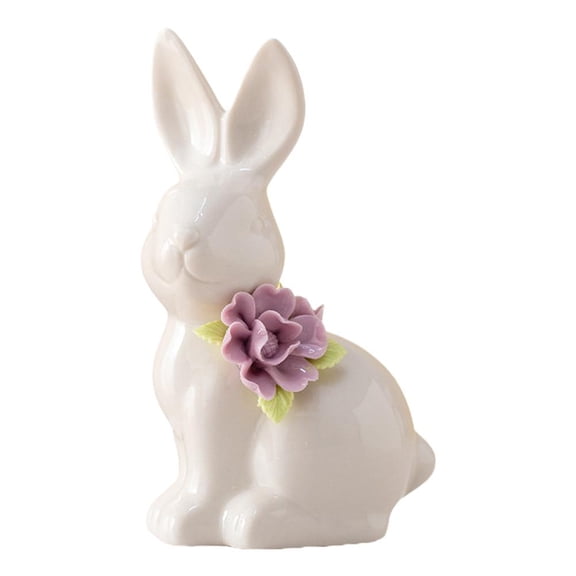 Easter Ceramic Rabbit Figurine with Floral Details – Elegant Bunny Decorative Ornament