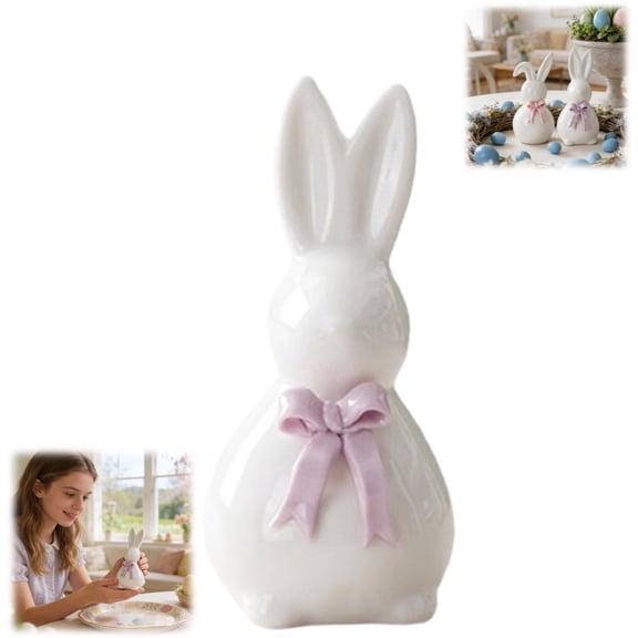 Easter Ceramic Rabbit Figurines,Porcelain Easter Bunny Decorations for Home,Tabletop Ornament,Statues for Home Decor Easter Bunny Rabbits Bunny Decor,White