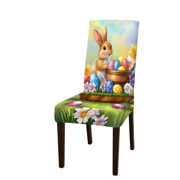 Easter Chair Cover Bunny Egg Flower Seat Cover for Home Easter Spring Restaurant Decor or Hotel Restaurant Party