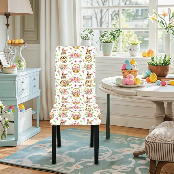 Easter Chair Covers Set, Stretchable Washable Seat Back Protectors for Dining Room Kitchen Holiday Decor(D)
