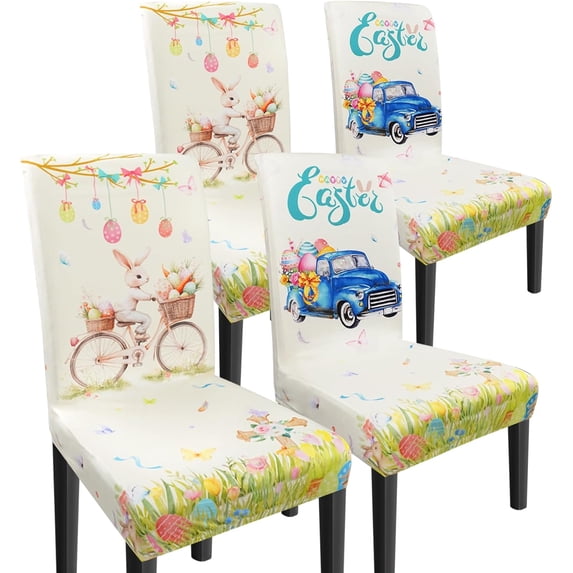 Easter Chair Covers Set of 4 Easter Chair Back Covers Dining Chair Covers for Party Kitchen Removable Seat Covers for Chairs Easter Decorations