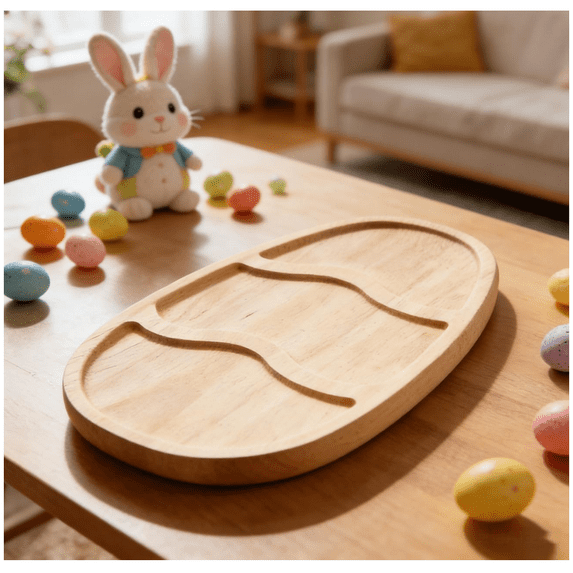 Easter Charcuterie Board Fancy Wood Charcuterie Board Egg Shaped Rabbit Reusable Cute Serving Platter Dinner Tray Candy Dish Jewelry Tray for Funny Easter Home Party Decorations Gifts Adults (F)