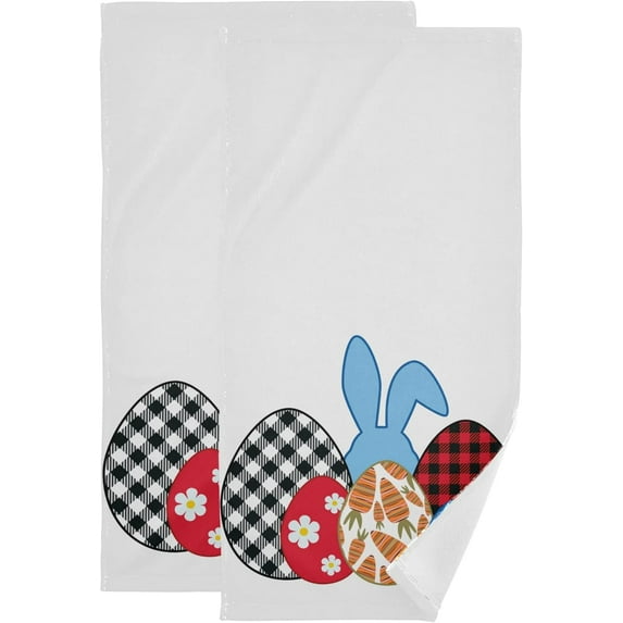 Easter Check Eggs Hand Towels 2 PCS, Blue Rabbit Kitchen Towel Ultra Soft and Highly Absorbent,Decorative Fingertip Face Towel for Bathroom Hotel, 28.3"x14.4"