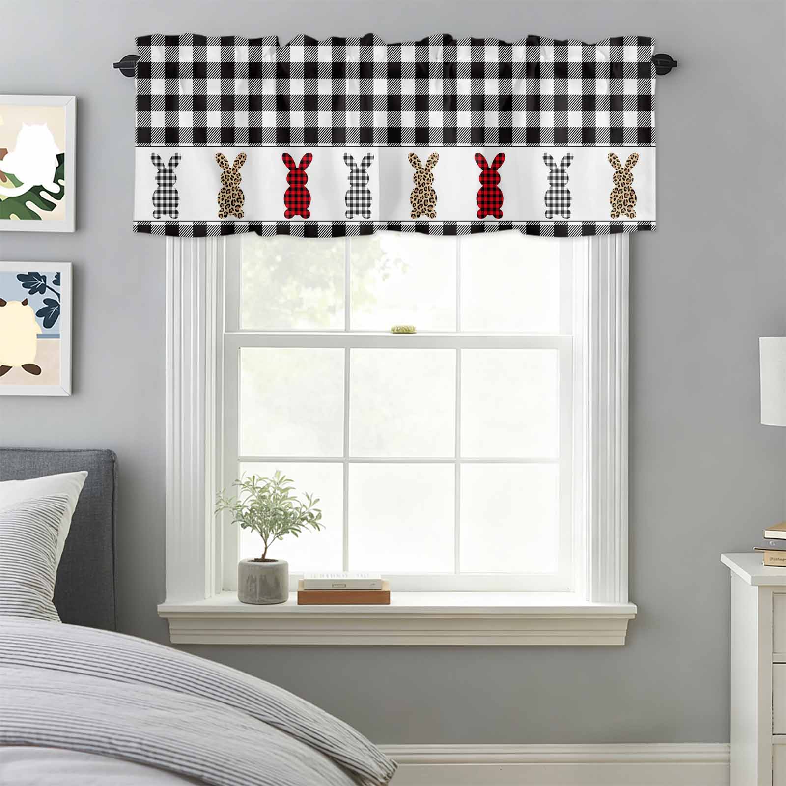 Window Ledge For Rabbits Easter Check Leopard Rabbits Silhouette Valances for Windows,Rod Pocket ...