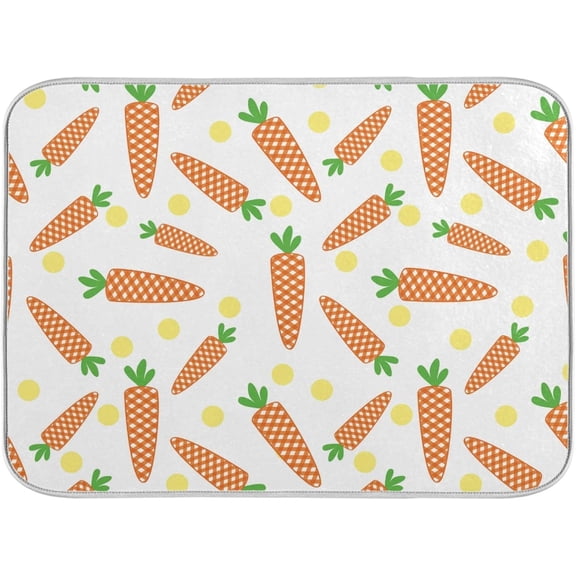 Easter Checkered Carrots Dish Drying Mat, 18x24inch Soft Foldable Absorbent Dishes Drainer/Rack Pad for Kitchen Countertop