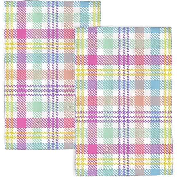 Easter Checkered Kitchen Towels 18x26 Inch Colorful Buffalo Plaid Decor Dish Towels Gingham Spring Holiday Hand Towel Absorbent Dish Cloths for Kitchen Dining Set of 2
