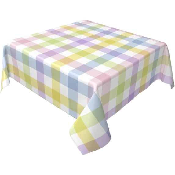 Easter Checkered Tablecloth 54x54 Inch Square Colorful Plaid Table Cloth Washable Wrinkle Resistant Rainbow Spring Table Cover for Holiday Party Dinner Decor
