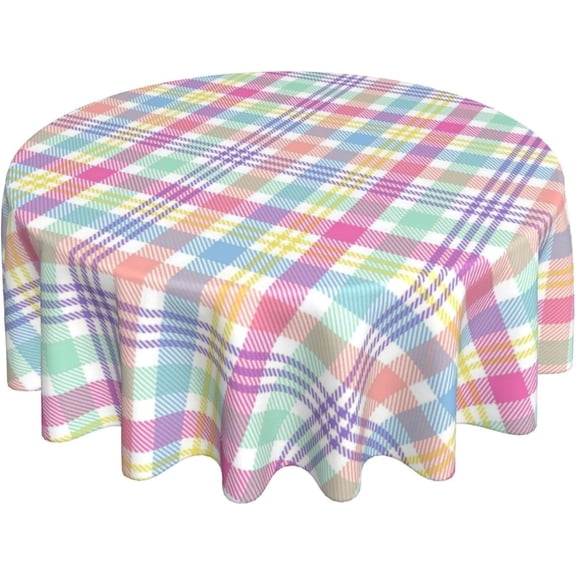 Easter Checkered Tablecloth Round 70 Inch Colorful Buffalo Plaid Table Cloth,Stain Resistance Polyester Spring Holiday Table Covers for Kitchen Dining,Small Tablecloth for Party Picnic