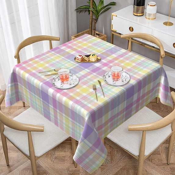 Easter Checkered Tablecloth Square 54x54 Inch,Colorful Buffalo Plaid Table Cloth,Stain Resistance Polyester Spring Holiday Table Covers for Kitchen Dining Parties Picnic