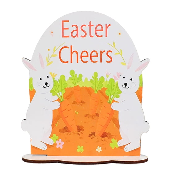Easter Cheer Plaque Table Decoration Wooden Spring Party Centerpiece with Stand, 11.8'' Happy Easter Desktop Ornaments for Farmhouse Home Kitchen Party Decorations