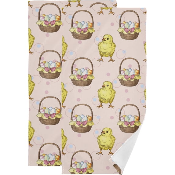 Easter Chick Baskets Hand Towels 2 PCS, Cute Colorful Egg Kitchen Towel Ultra Soft and Highly Absorbent,Decorative Fingertip Face Towel for Bathroom Hotel, 28.3"x14.4"