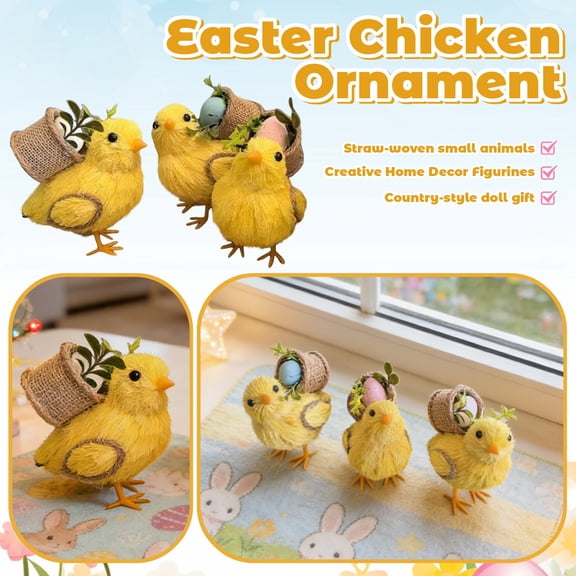 Easter Chick Figurines Set of 3 Spring Farmhouse Table Decor Mini Yellow Chick Ornaments for Seasonal Home Decoration