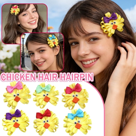 Easter Chick Hair Clip with Bow Handmade 3D Hair Accessory, Spring Festival Hair Decoration for Girls Kids Women - Purple