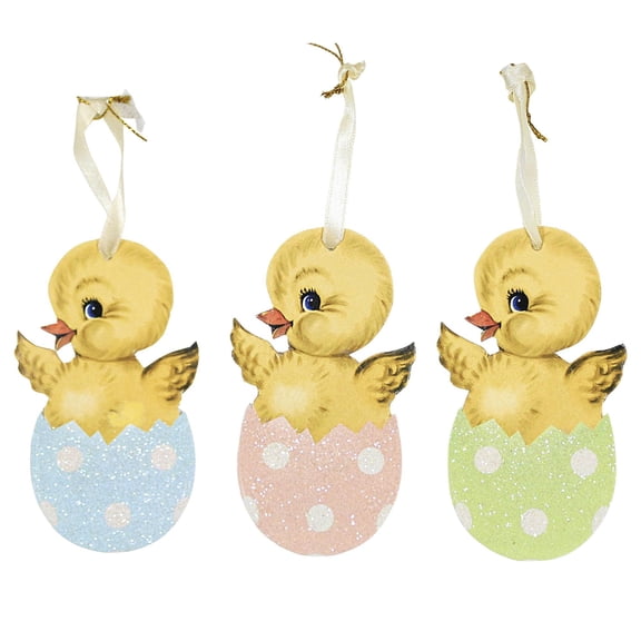 Easter Chick In Egg Ornament Set/3 Paper Spring Cracked Tl0219