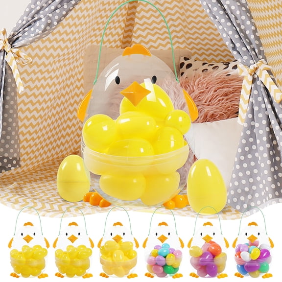 Easter Chick Open Egg Set, Fillable Egg-Shaped Candy Box and Easter Gifts Container, Cute Design for Party Favors, Egg Hunts, Treat Storage and Festive Easter Holiday Decoration, 11*7in, F