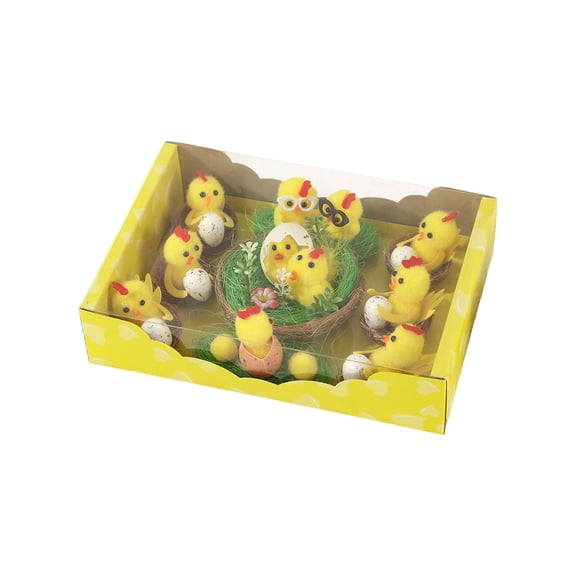 Easter Chick Ornaments Box Set, Cute Fuzzy Yellow Chicks in Nests with Eggs, for Easter Decorations Party Favors, Holiday Display, Easter Gift and Spring Home Accents