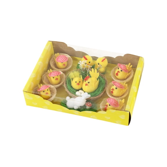 Easter Chick Ornaments Box Set, Cute Fuzzy Yellow Chicks in Nests with Eggs, for Easter Decorations Party Favors, Holiday Display, Easter Gift and Spring Home Accents