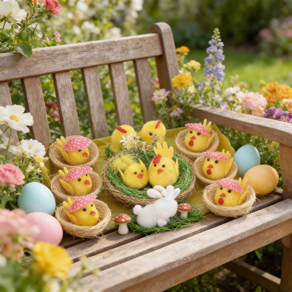 Easter Chick Ornaments Festive Decorative Resin Figurine Holiday Display Party Props Spring Home Table Shelf Photo Decor Seasonal Celebration Accent Indoor Outdoor Centerpiece Seasonal Display
