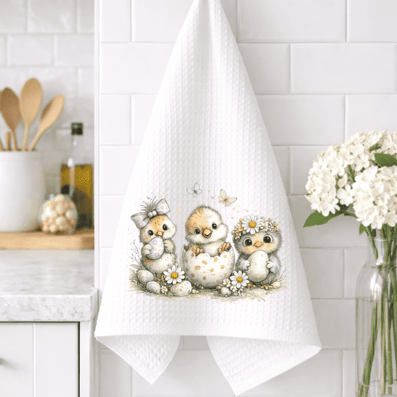 Easter Chick Waffle Weave Kitchen Towel 16x24 Spring Farmhouse Decor