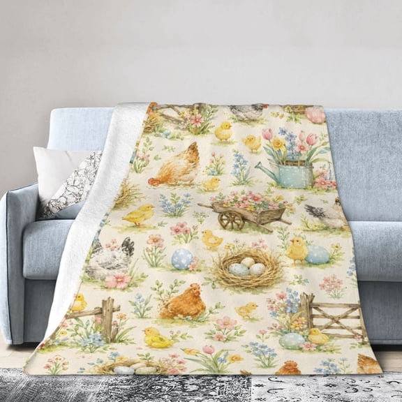 Easter Chicken Blanket Gift Throw Blanket Spring Farm Hen Chick Egg Gift for Farmhouse Decor 50x40