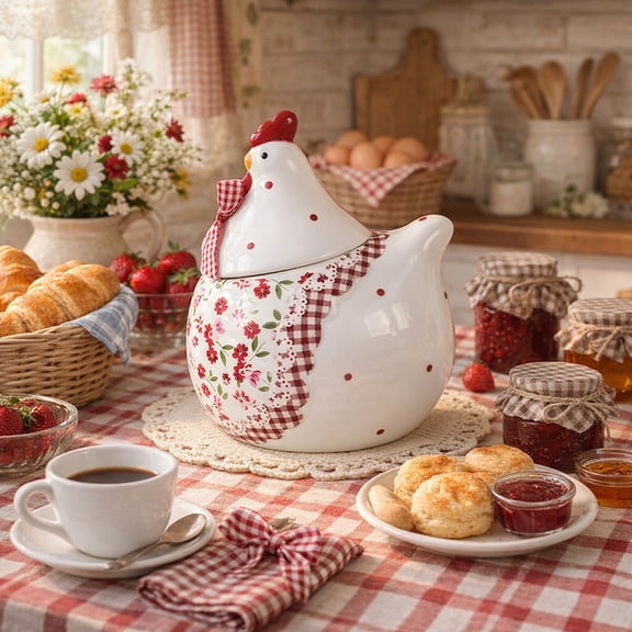 Easter Chicken Ceramic Storage Jar, Creative Animal Shape Canister, Decorative Countertop Container for Home Kitchen