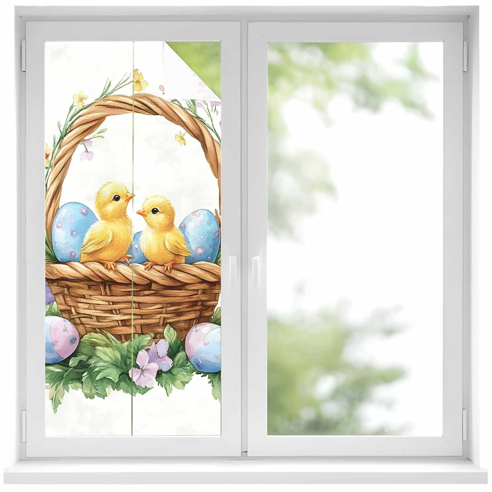 Easter Chicken Window Privacy Film, Cartoon Basket Chicken Blue Eggs ...